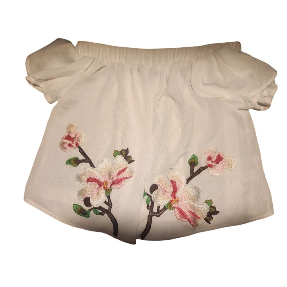 Embroidered floral off shoulder top Women Sz Large White Cottagecore Coconutgirl